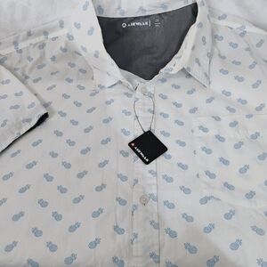 AIRWALK Pineapple Cotton Short Sleeve Button Shirt Mens 2X White Blue NWT READ H